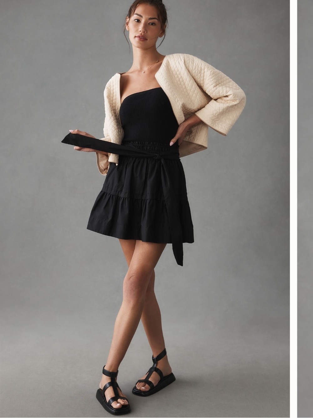 MAEVE • NWT the somerset mini skirt a-line tiered Small black elastic waist